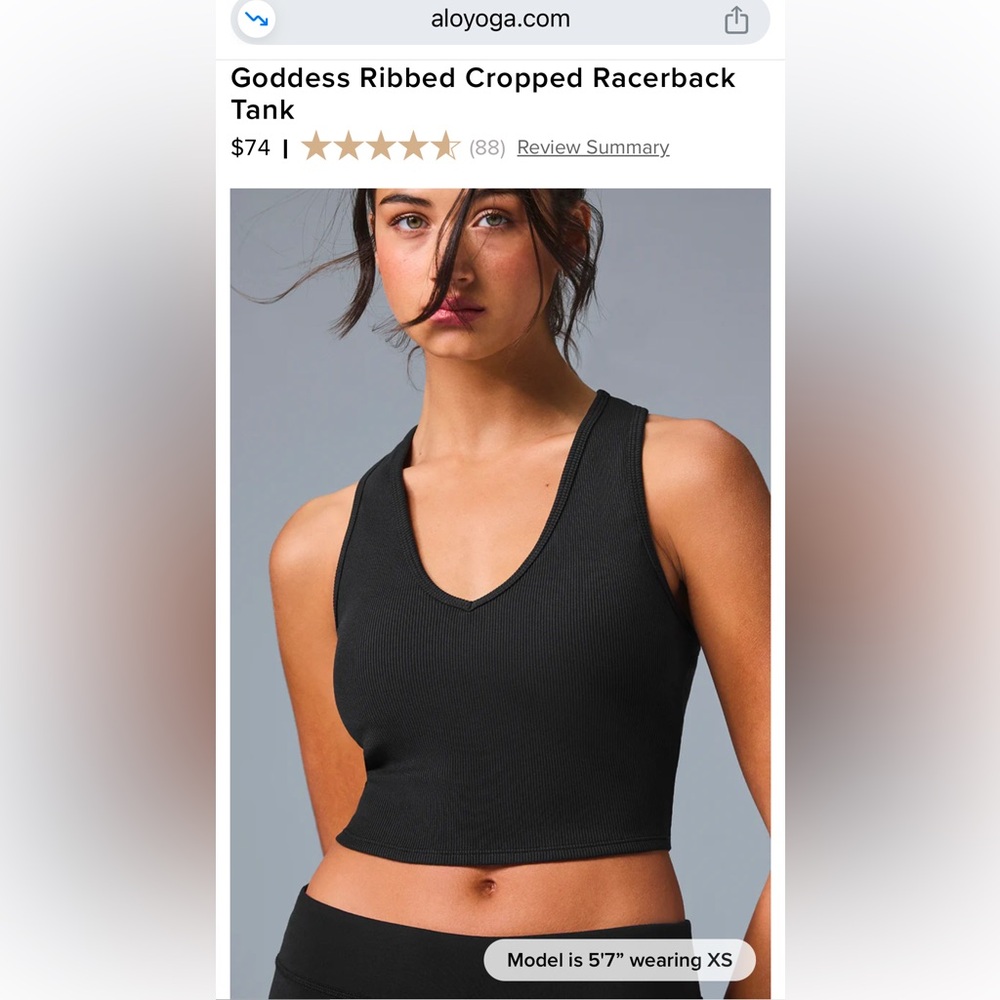 Alo Goddess Ribbed Cropped Racerback Tank
